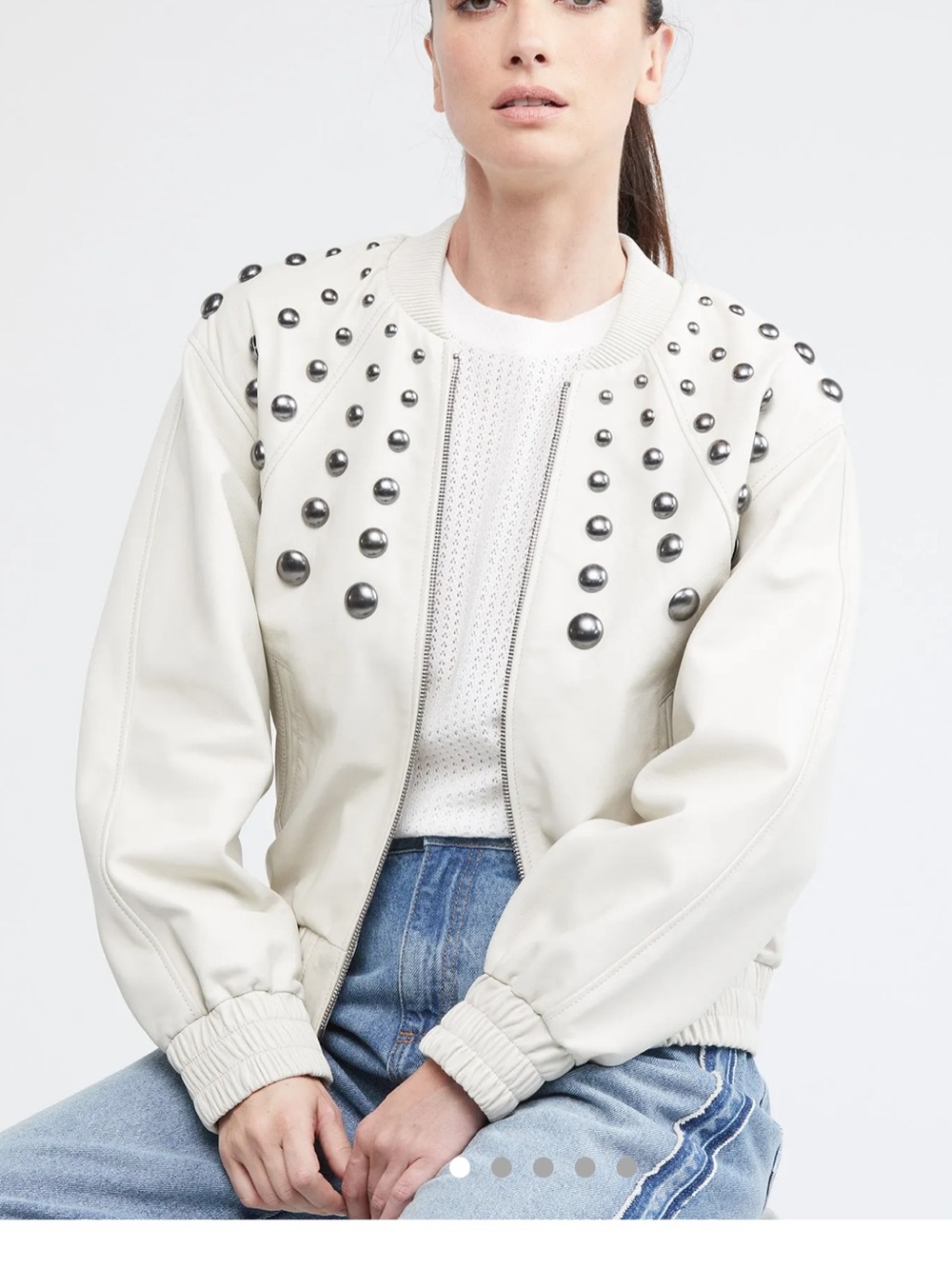 Chevignon Stud-Embellished Cream Bomber Jacket